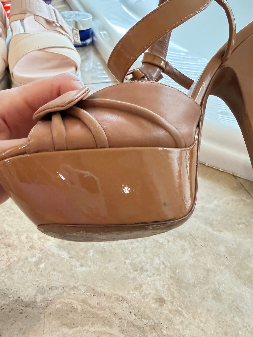 Saint Laurent Tan Knotted Leather Slingback Heels - Picture 6 of 10